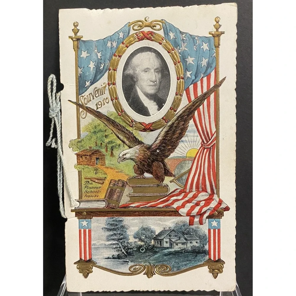 1910 Souvenir Memento Booklet Pioneer School House Embossed Americana Ephemera‎